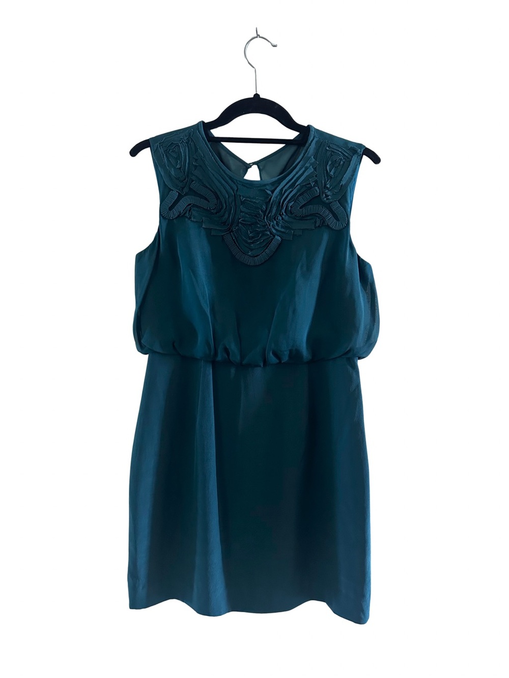 TIBI New York 100% Silk Teal Pleated Neckline Shift Dress Size 6